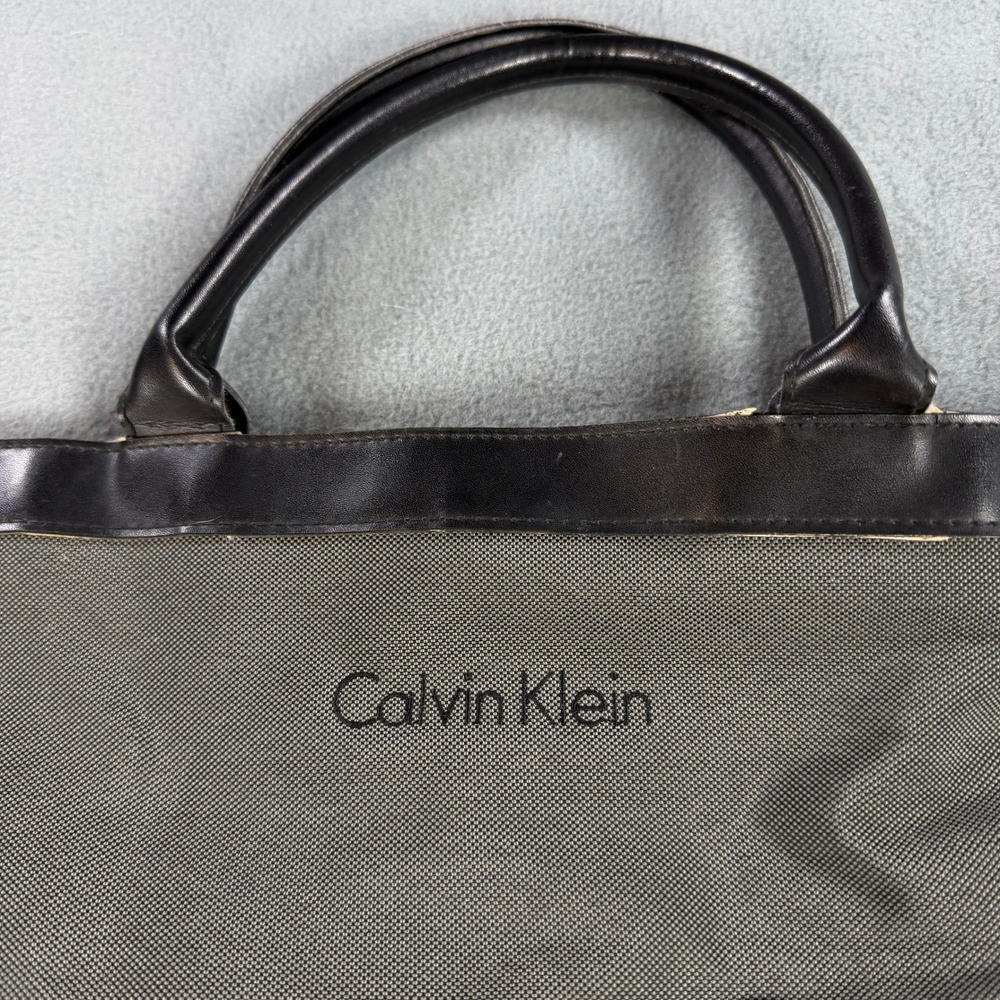 Calvin Klein Olive Green Ballistic Nylon Tote Bag Black Trim Large Carryall
